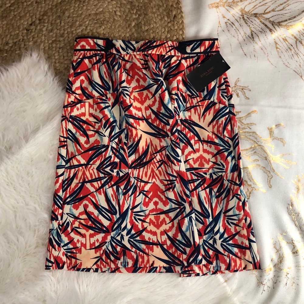 NWT Zara Basic A-line skirt tropical print - Picture 1 of 6